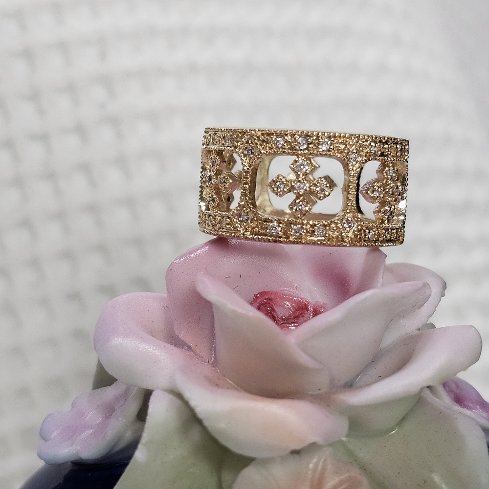 925 Gold Vermeil and Crystal Band Ring - Picture 3 of 16